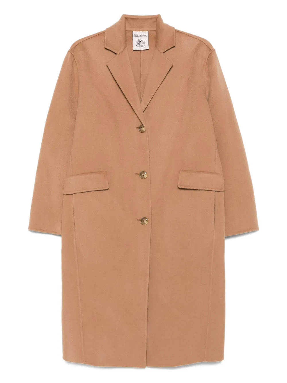 Semicouture Button-fastening Patch-pocket Coat In Brown