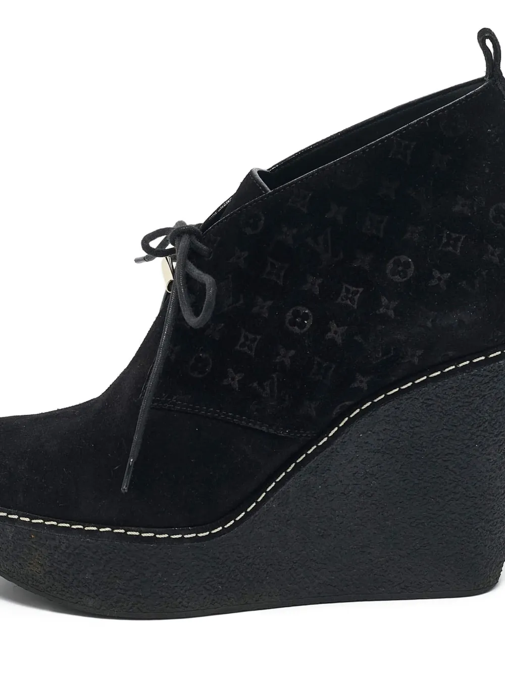 Louis Vuitton Pre-Owned 105 mm suède laarzen met sleehak en monogram - Zwart