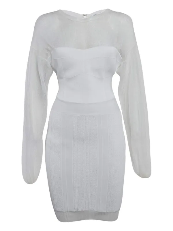 herve leger white mini dress THE CHAMPAGNE DRESS HERV LGER
