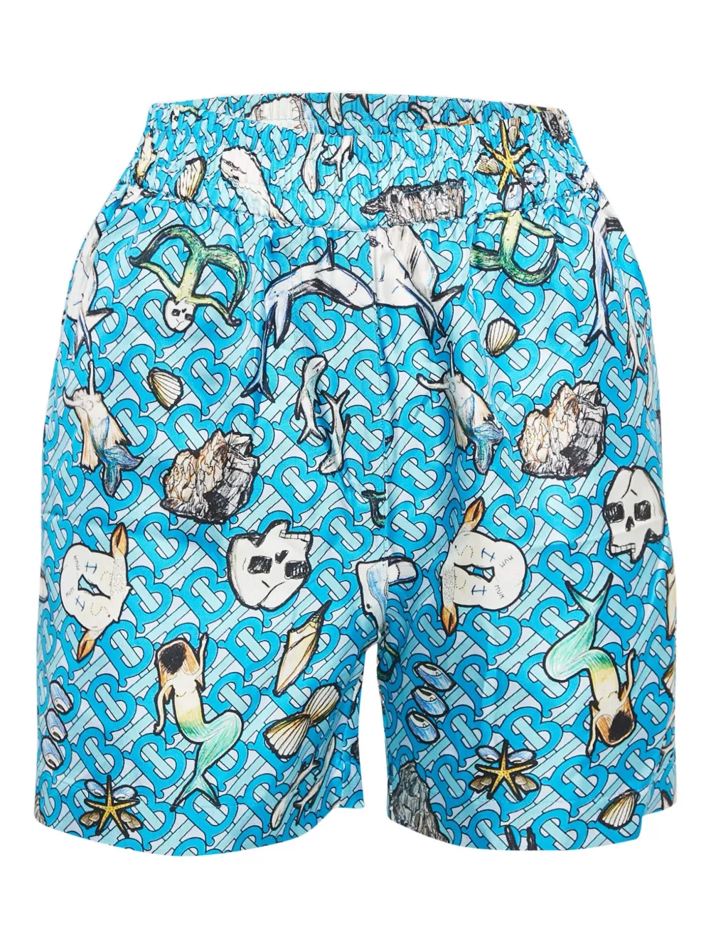 Pre-owned Burberry 2024 Monogram-marine Printed Silk Shorts In Blue