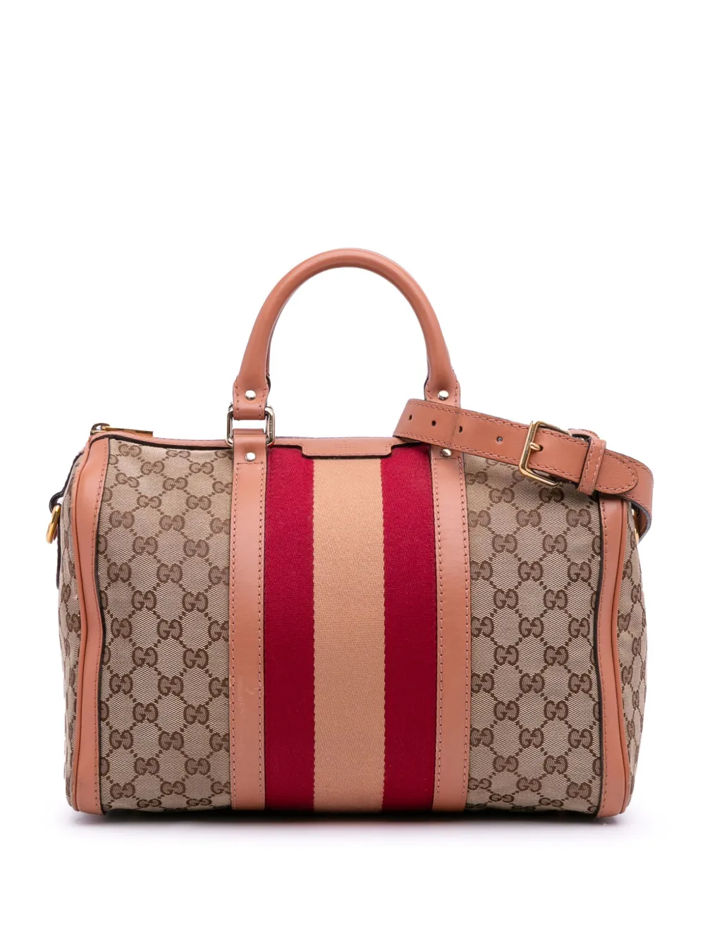 Pre-owned Gucci 2016-2025 Gg Canvas Web Joy Boston Bag Satchel In Brown