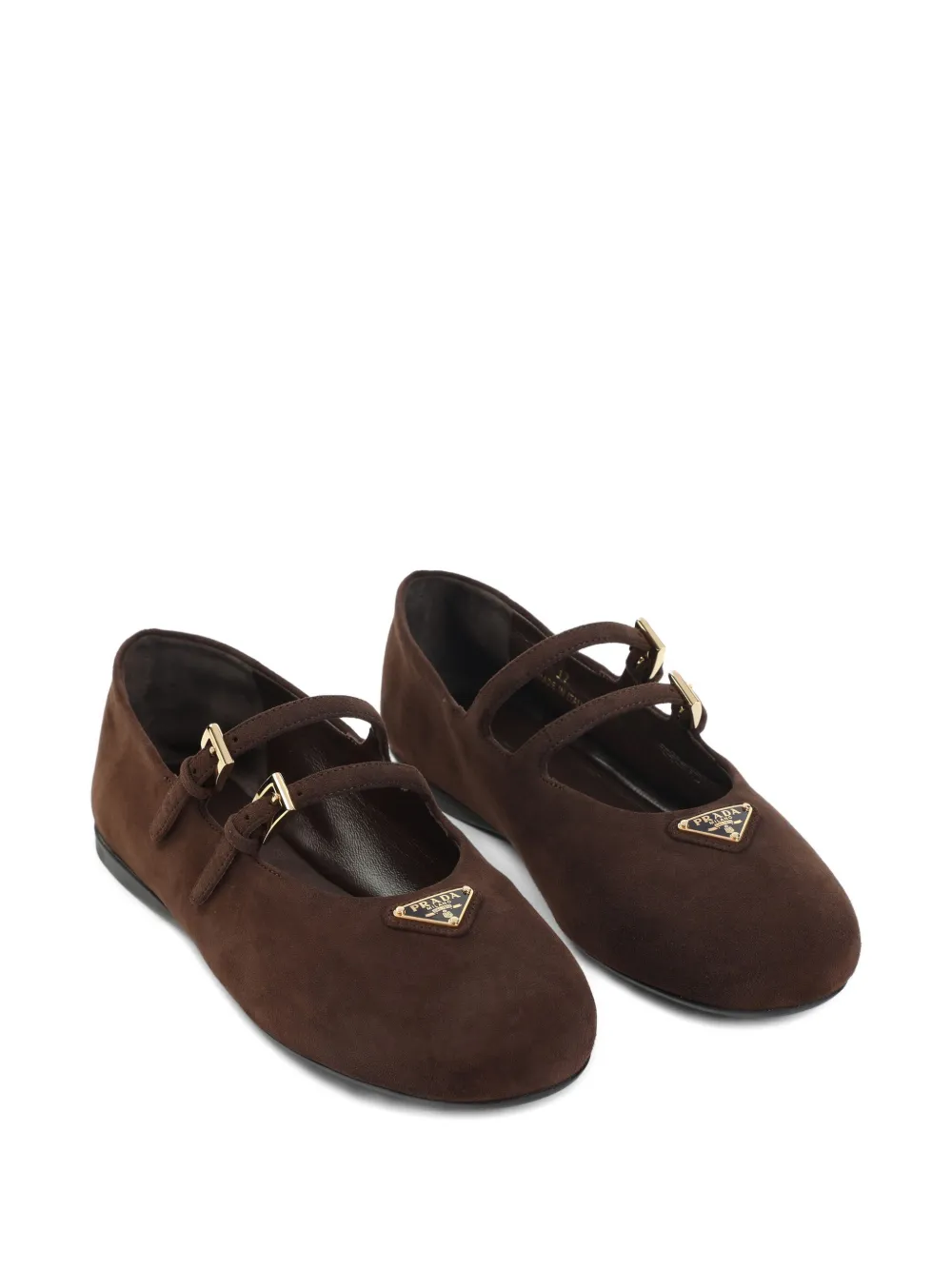 Prada double-buckle suede ballet flats - Bruin