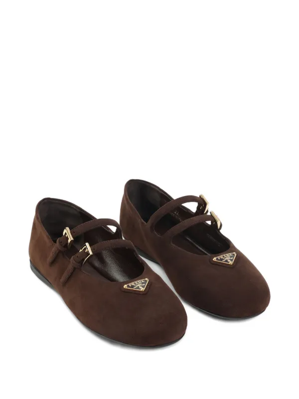 Prada double-buckle Suede Ballet Flats | Brown | FARFETCH RO