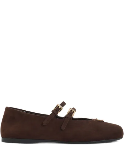 Prada double-buckle suede ballet flats