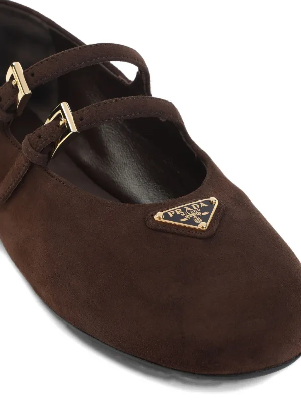 Prada double-buckle Suede Ballet Flats | Brown | FARFETCH RO