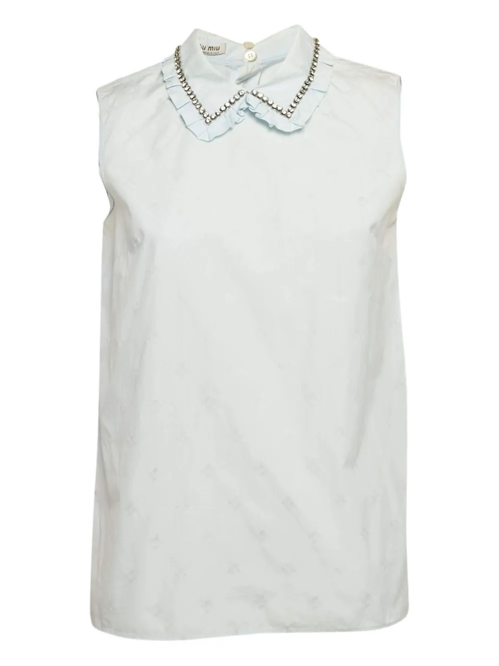 Pre-owned Miu Miu Ruffled Embellished-collar Top In White