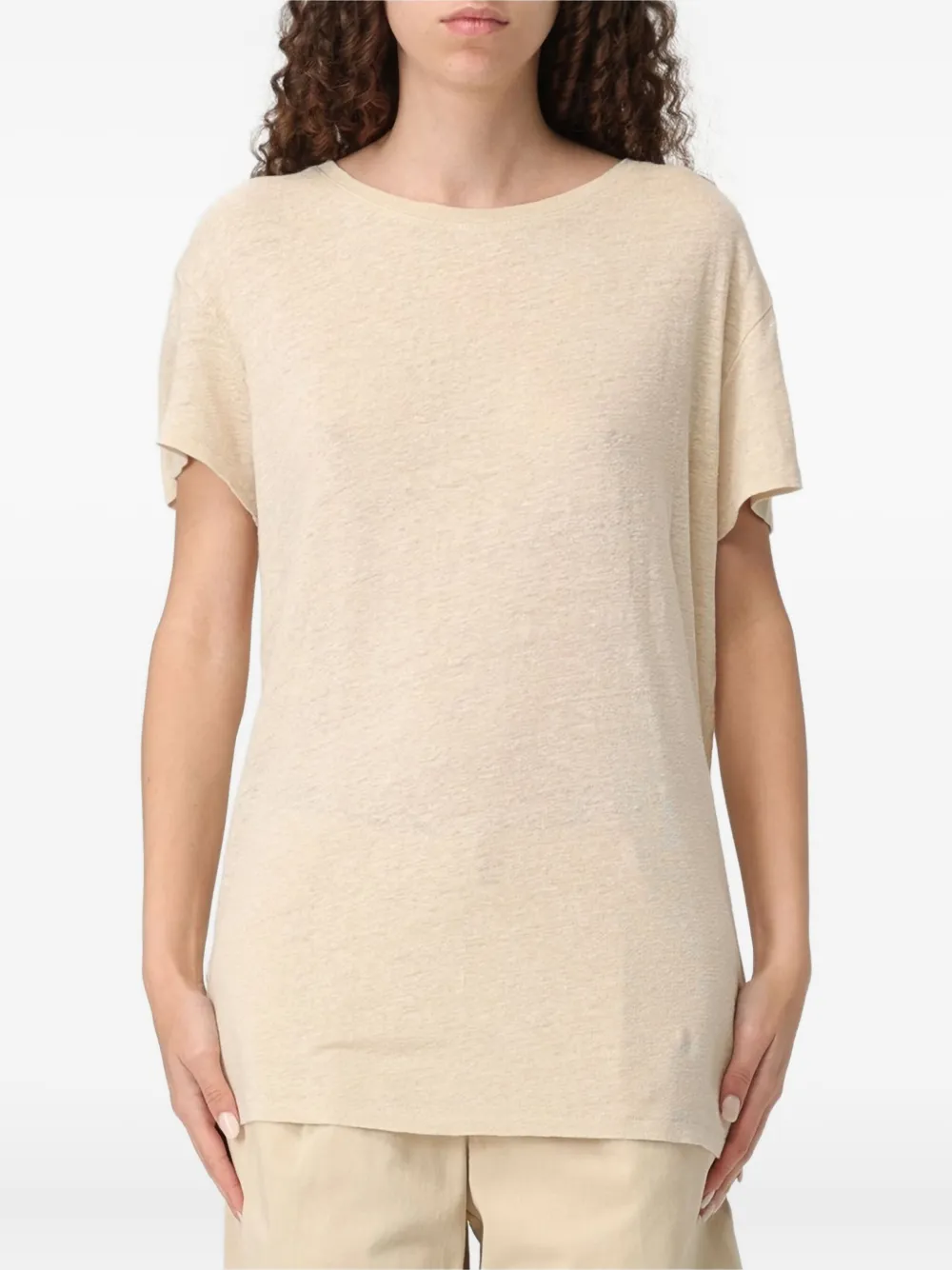 BOSS Linnen top met geborduurd detail - Beige
