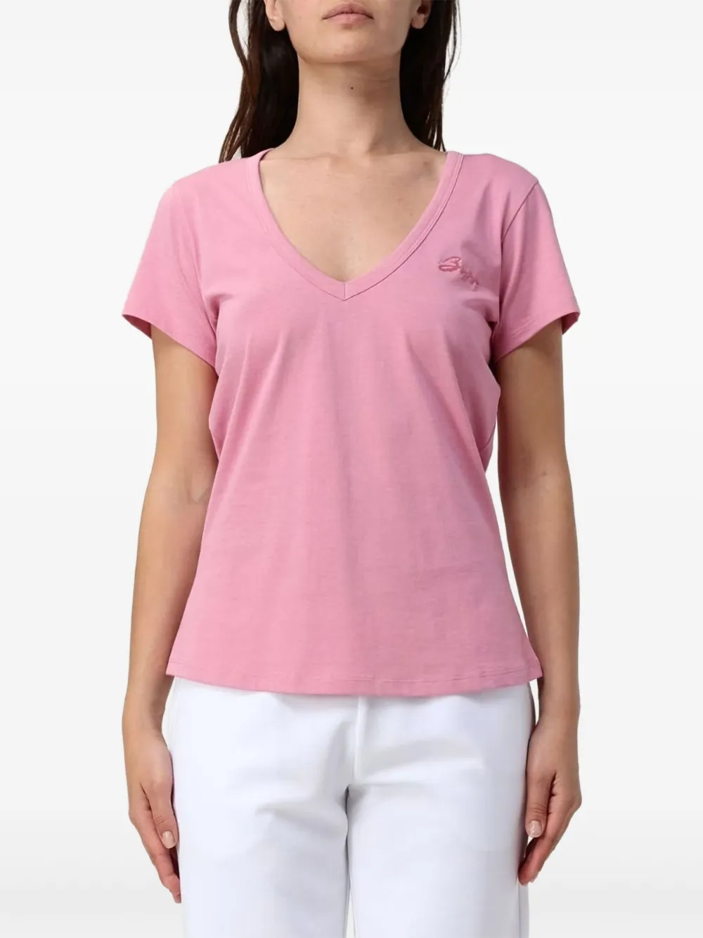 BOSS embroidered V-neck T-shirt | Pink | Image 1
