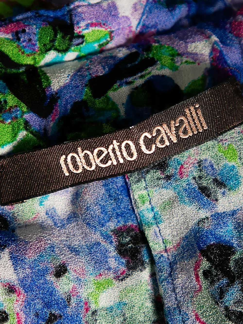 Pre-owned Roberto Cavalli Vintage Draped Abstract-print Trousers In Purple