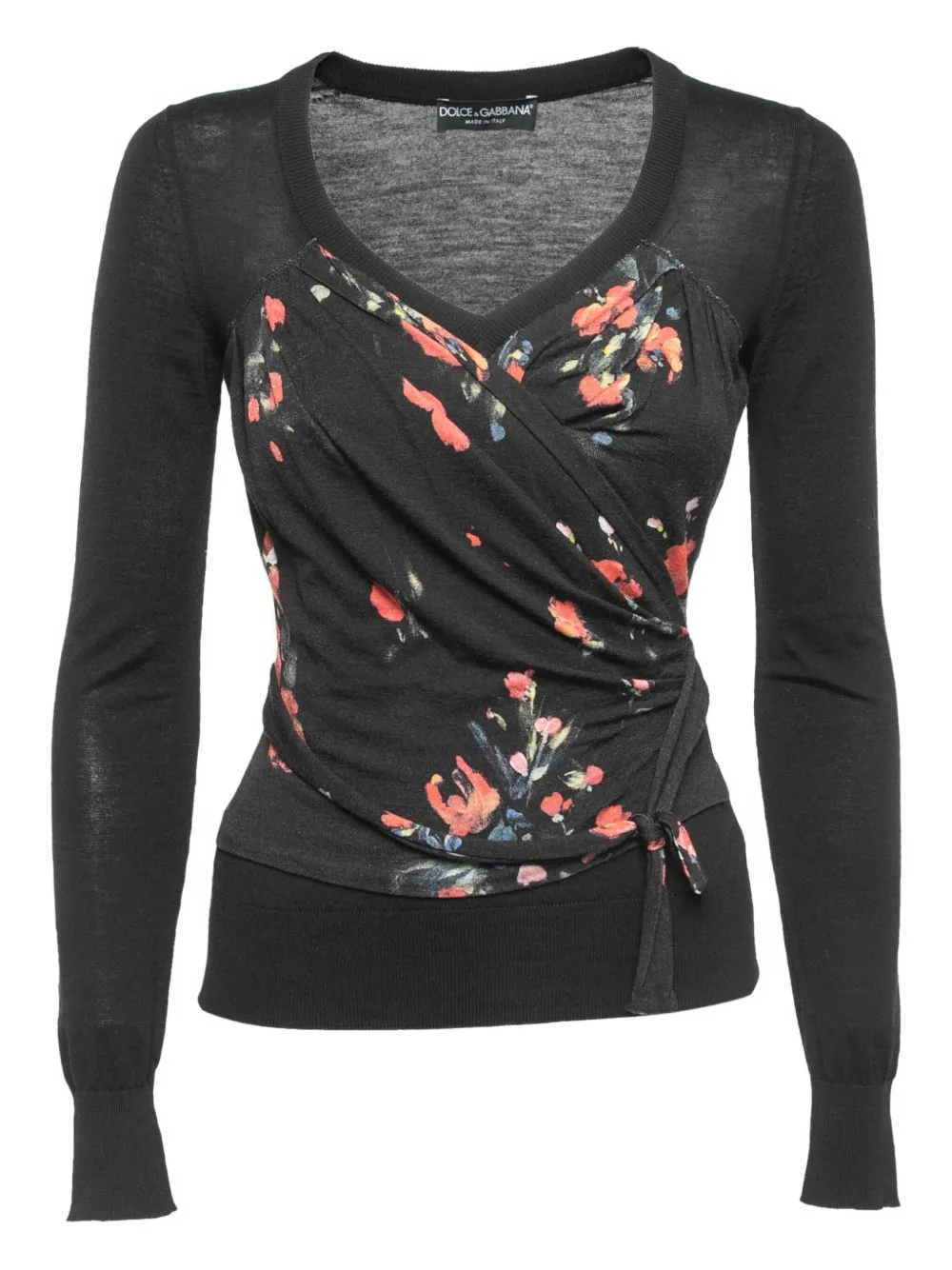Dolce & Gabbana Pre-Owned floral-print knot-detail jumper | Black | Image 1