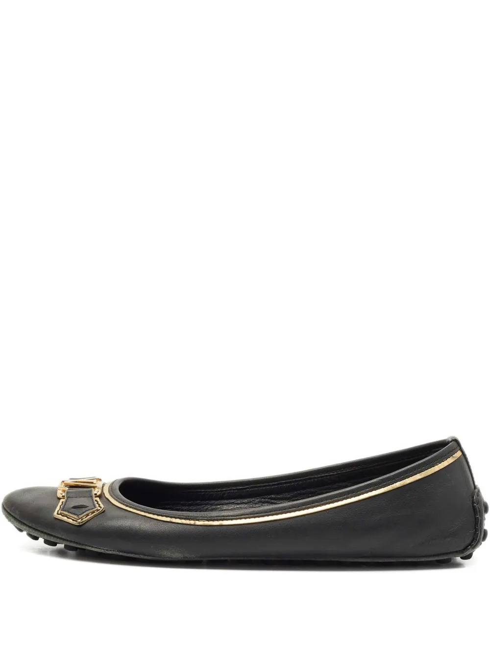 Pre-owned Louis Vuitton Oxford Leather Buckle-detail Ballet Flats In Black