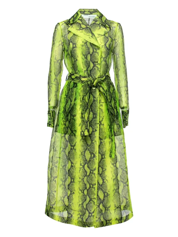 Off-white Snake-print Women Trench Coat - Green