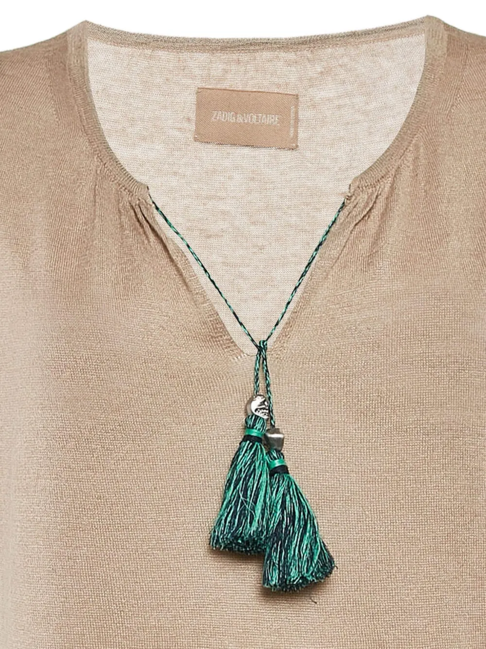 Pre-owned Zadig & Voltaire 2024 Tassel-detail Linen-blend Top In Neutral