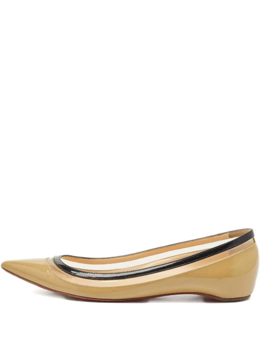 Pre-owned Christian Louboutin Paulina Patent-leather Pointed-toe Flats In Yellow
