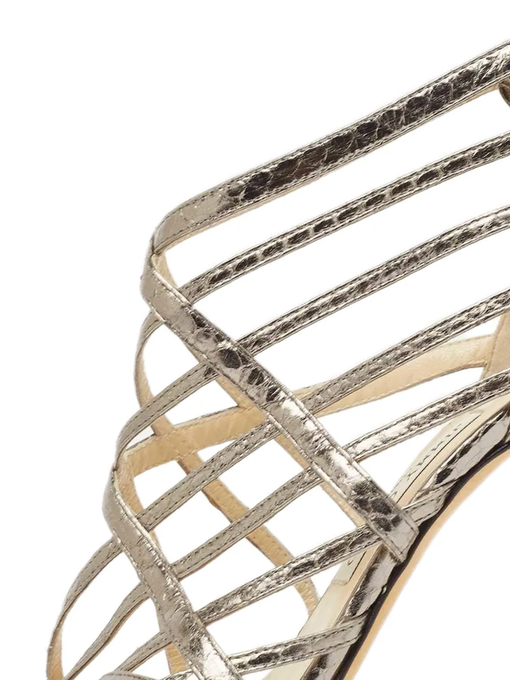 Jimmy Choo Pre-Owned 95 mm leren gekooide sandalen met slangen-effect - Grijs