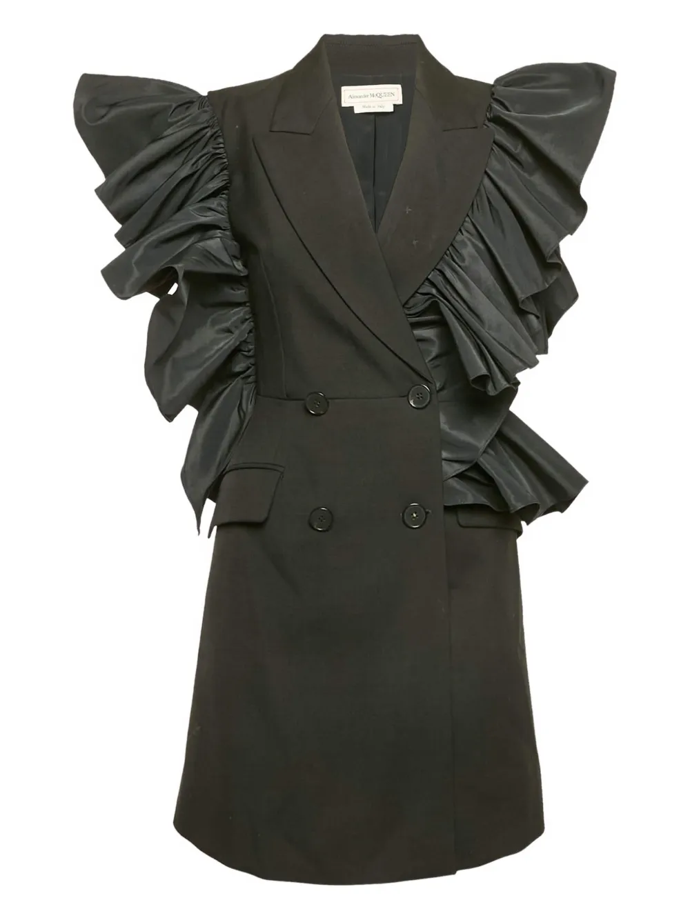 Pre-owned Alexander Mcqueen Ruffled-detail Mini Dress In Black