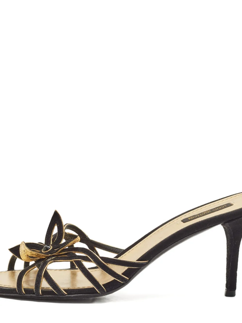 Louis Vuitton Pre-Owned 90 mm suède sandalen met hak en verfraaid met bloemen - Zwart