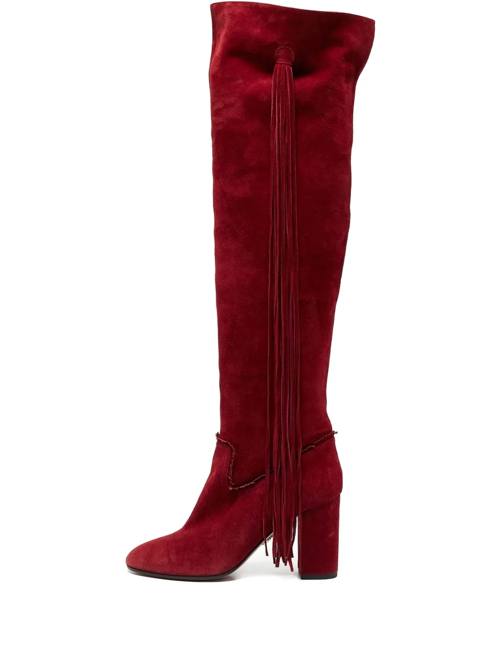 Aquazzura 90mm suede fringe over-the-knee boots – Red