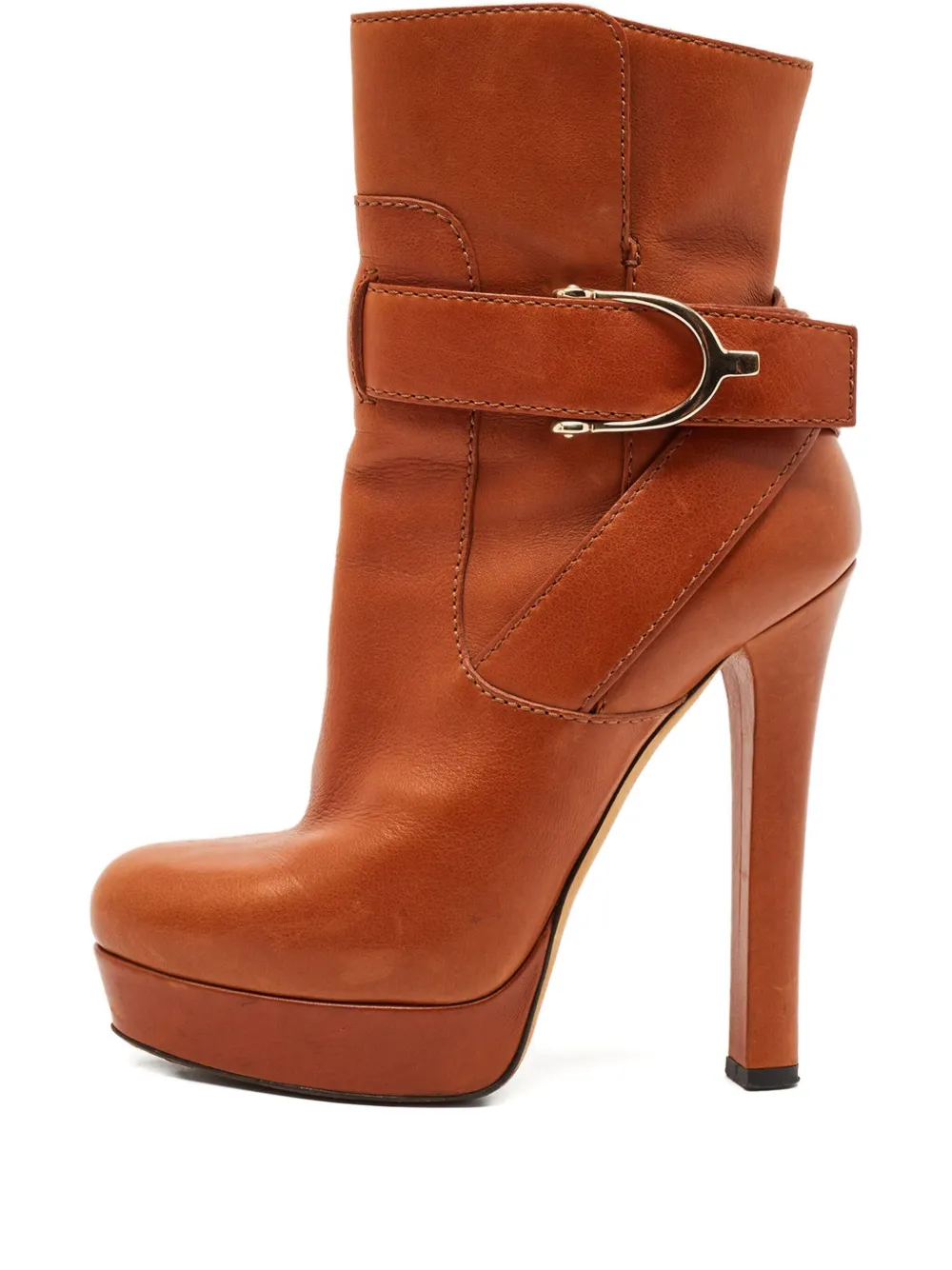 Pre-owned Gucci 130mm Buckle Platform Boots In Brown