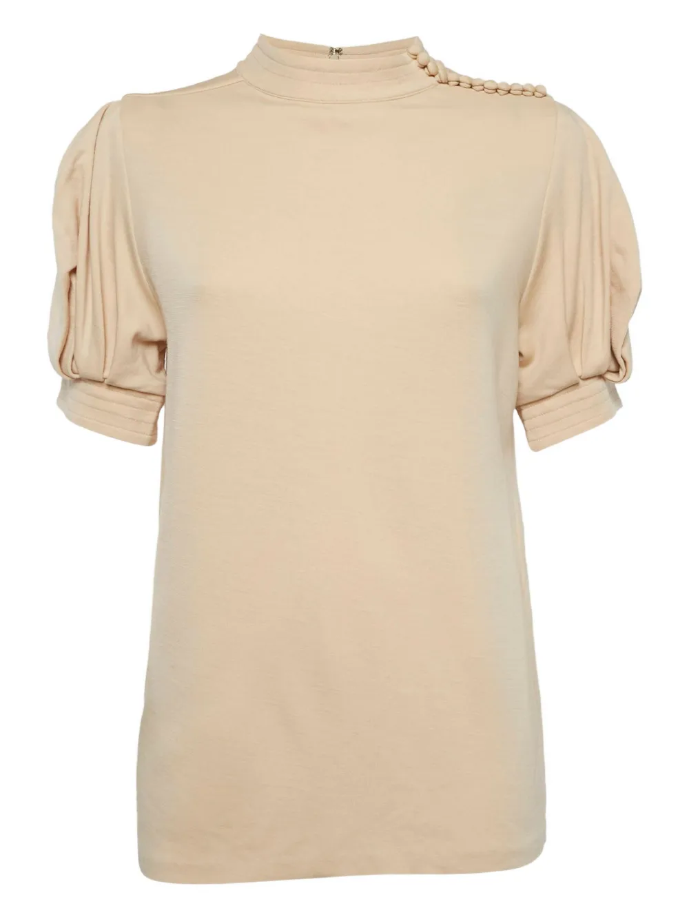 Pre-owned Chloé Puff-sleeve Button-detail Top In Neutral