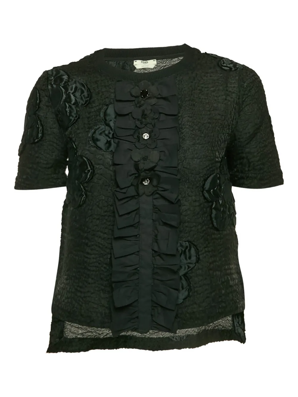 Fendi Pre-Owned floral-embellishments ruffled blouse | Black | Image 1