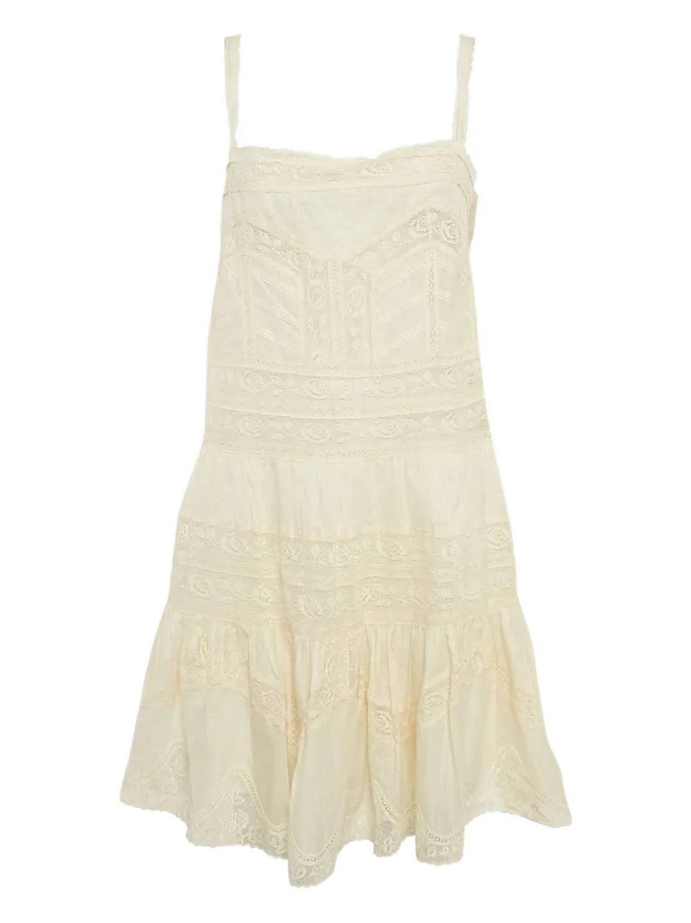 Pre-owned Zimmermann  Lace-details Tiered Mini Dress In Neutral