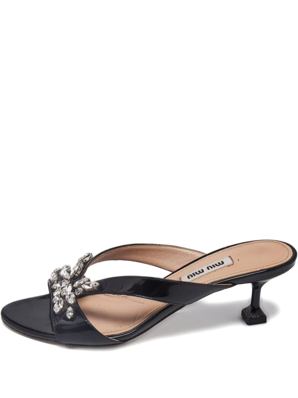 Miu Miu Pre-Owned crystal-embellishment heeled slides | Black | Image 1