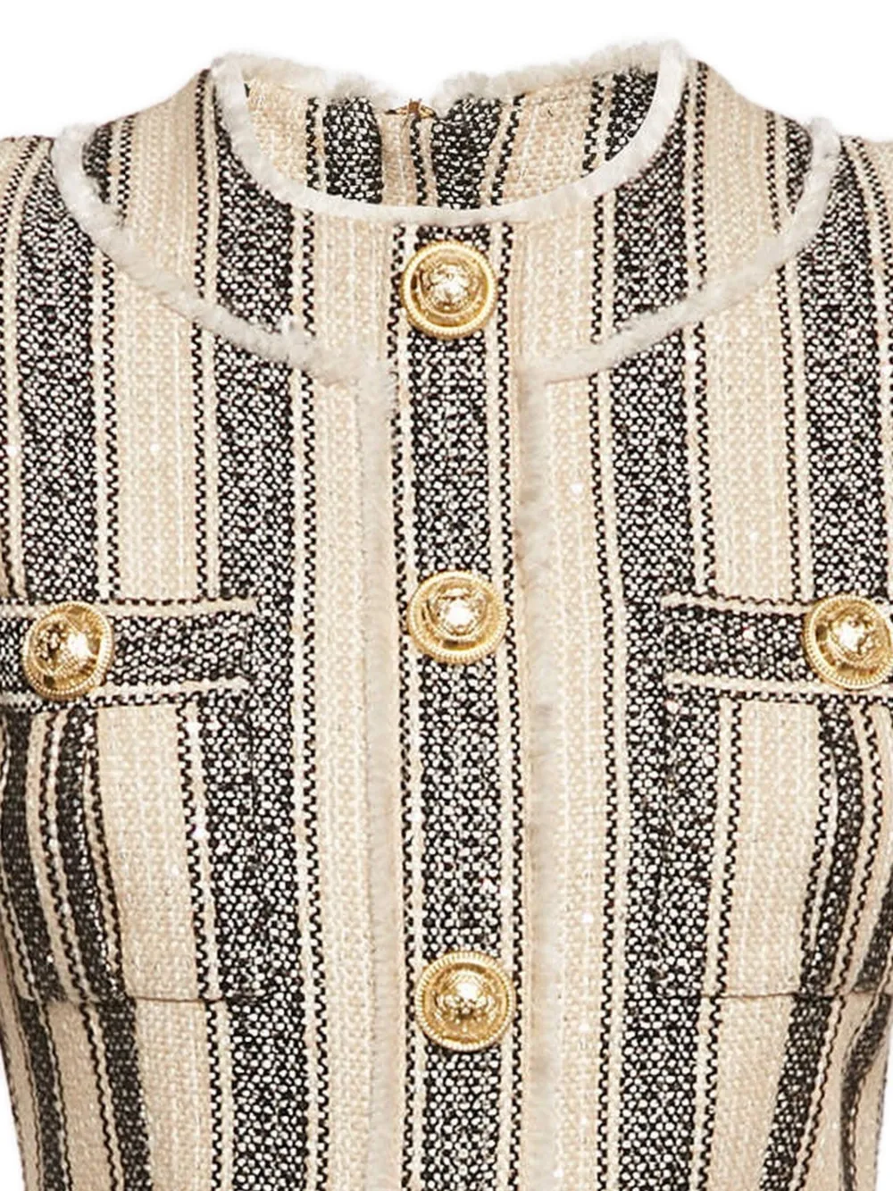 Pre-owned Balmain 2024 Striped Buttoned Mini Dress In Neutral