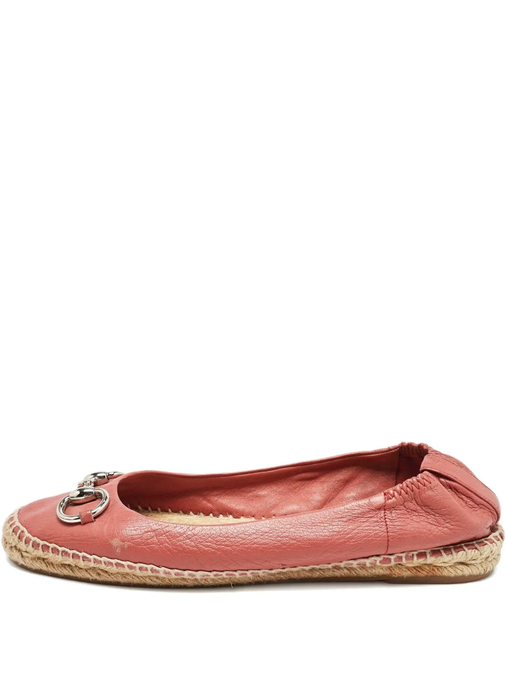 Pre-owned Gucci Horsebit Leather Espadrille Flats In Red