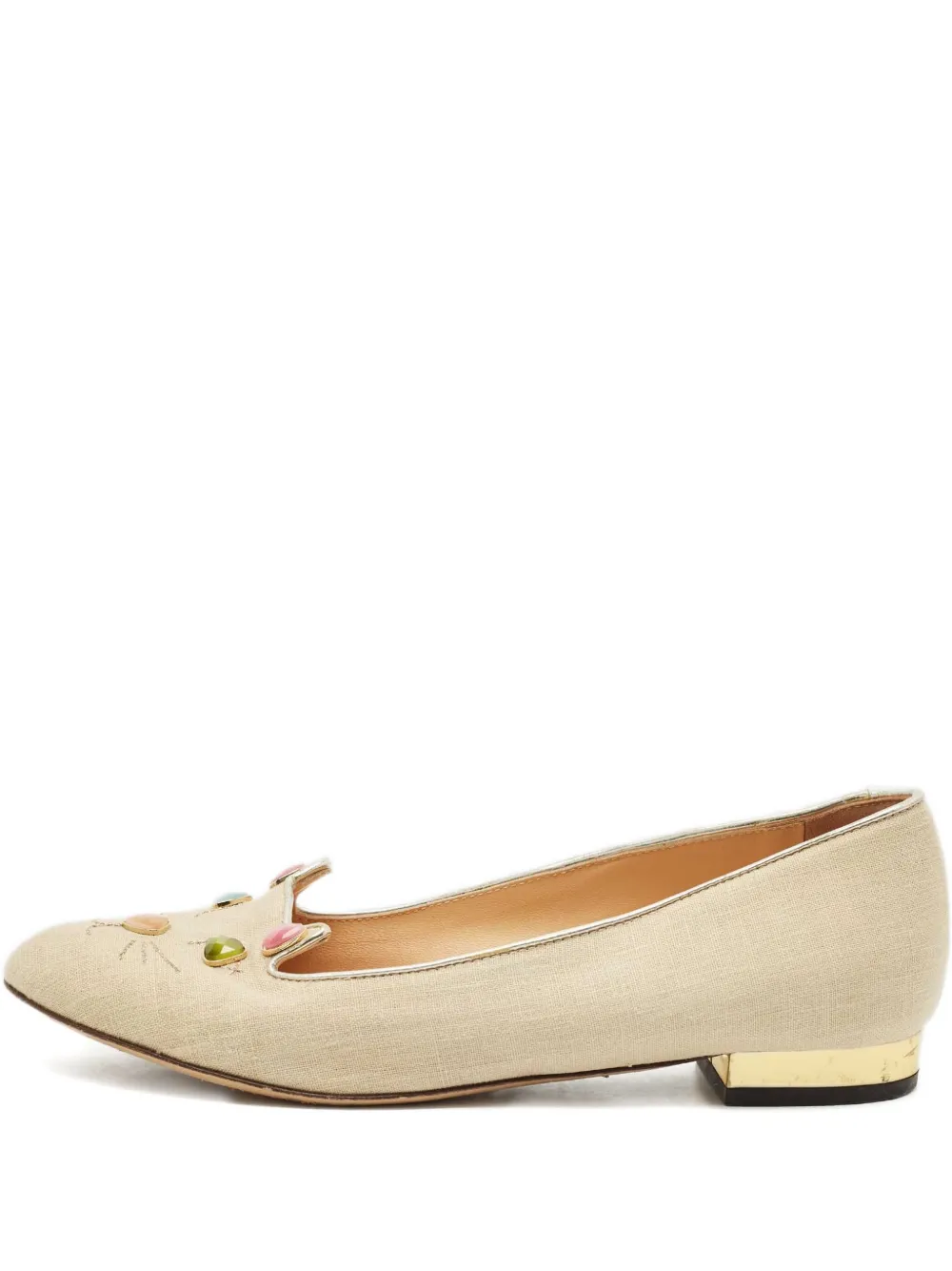 Pre-owned Charlotte Olympia  Kitty Flats In Neutral