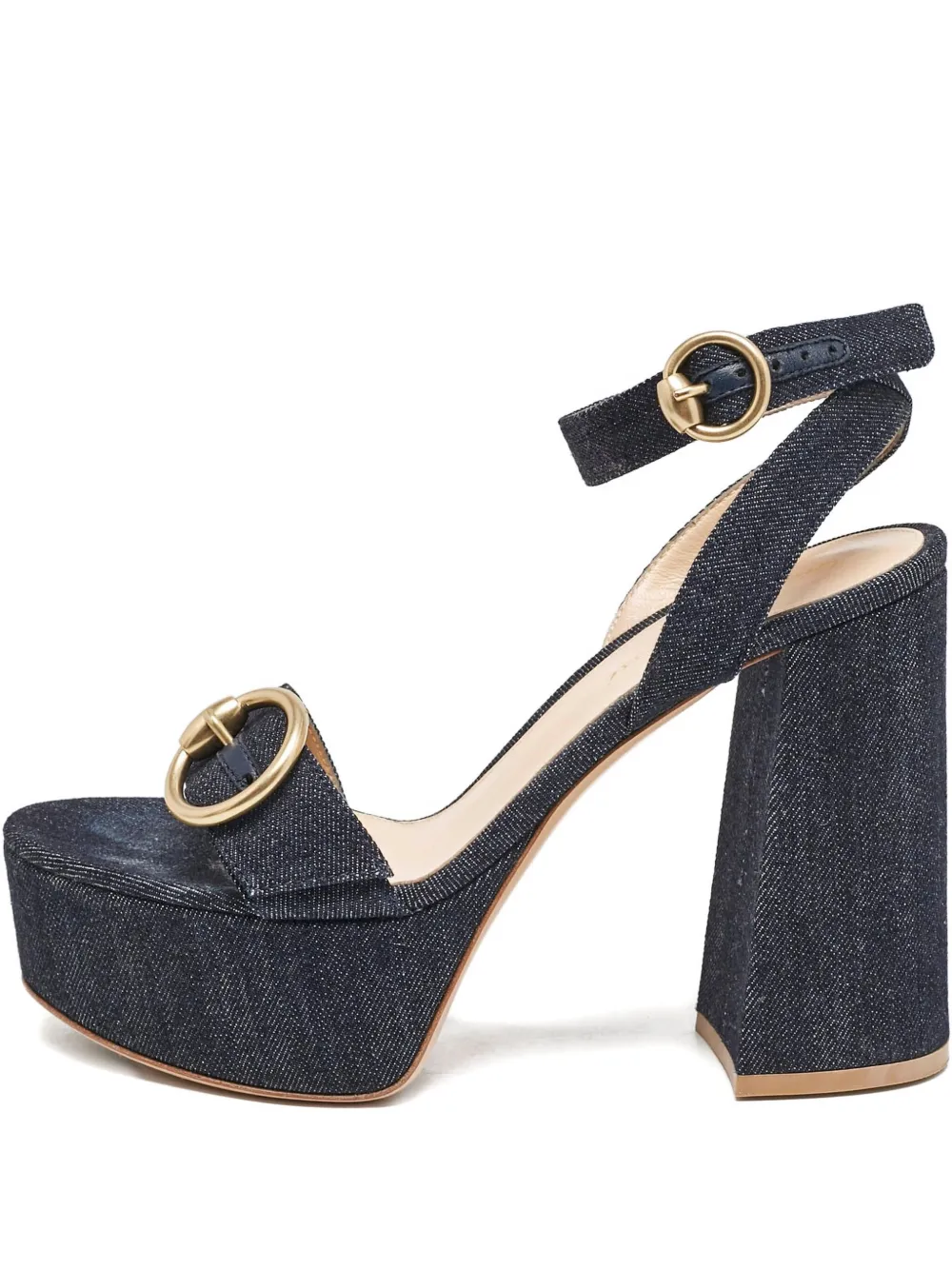 Pre-owned Gianvito Rossi  120mm Denim Platform Buckle Sandals In Blue