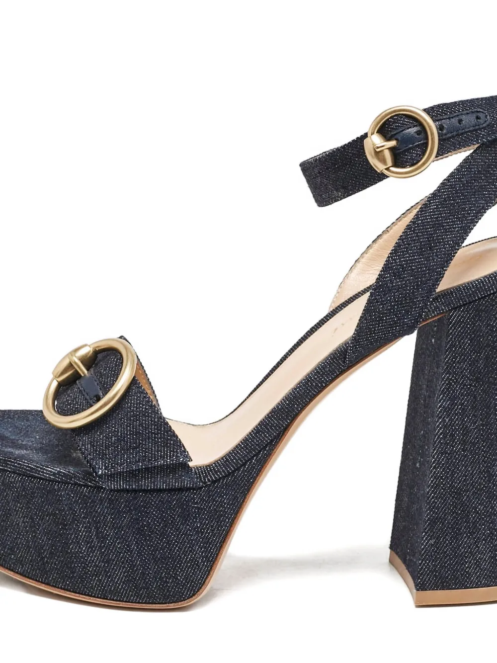 GIANVITO ROSSI Pre-owned 120mm Denim Platform Buckle Sandals In Blue