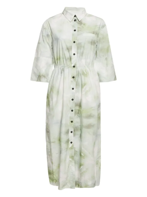 ganni green and white dress Ganni Green Stripe Cotton Smock Dress
