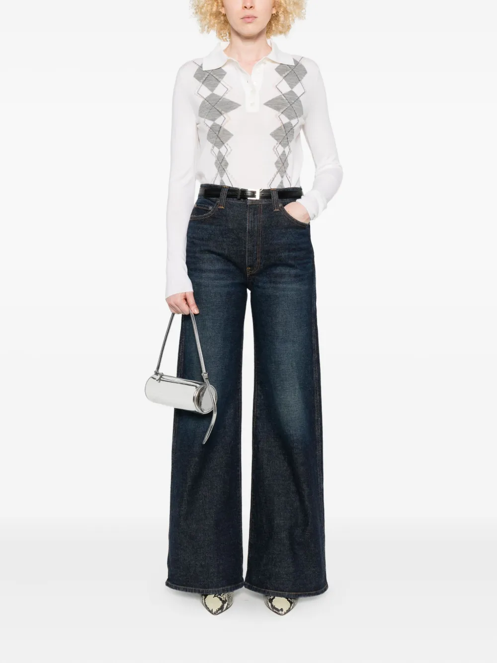 Ermanno Scervino diamond-pattern polo top - Wit
