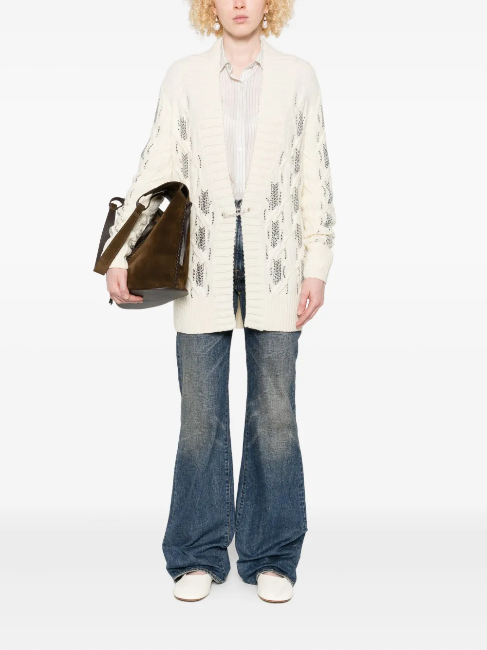 Ermanno Scervino Kabelgebreid vest met pailletten Beige