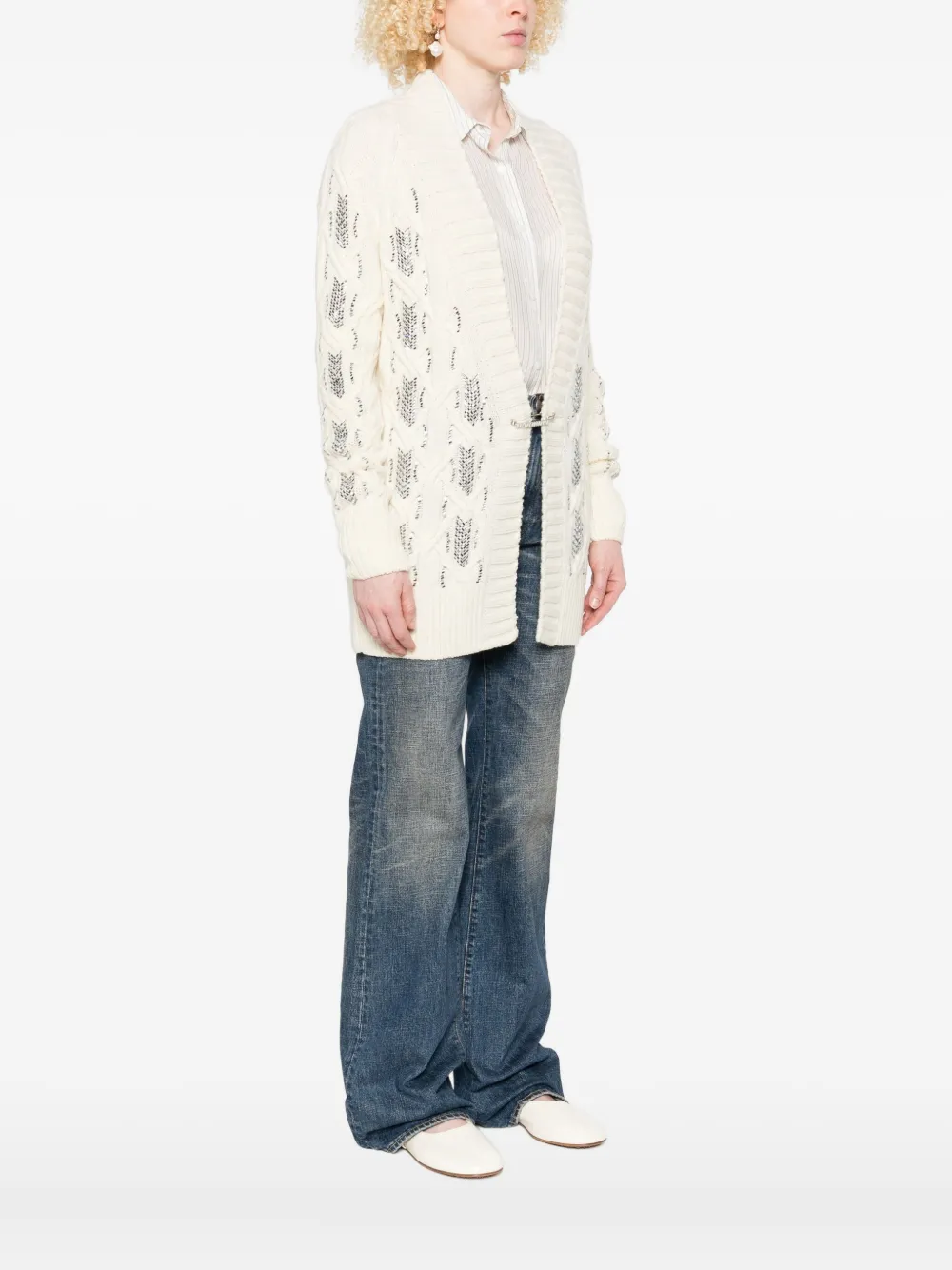 Ermanno Scervino Kabelgebreid vest met pailletten Beige