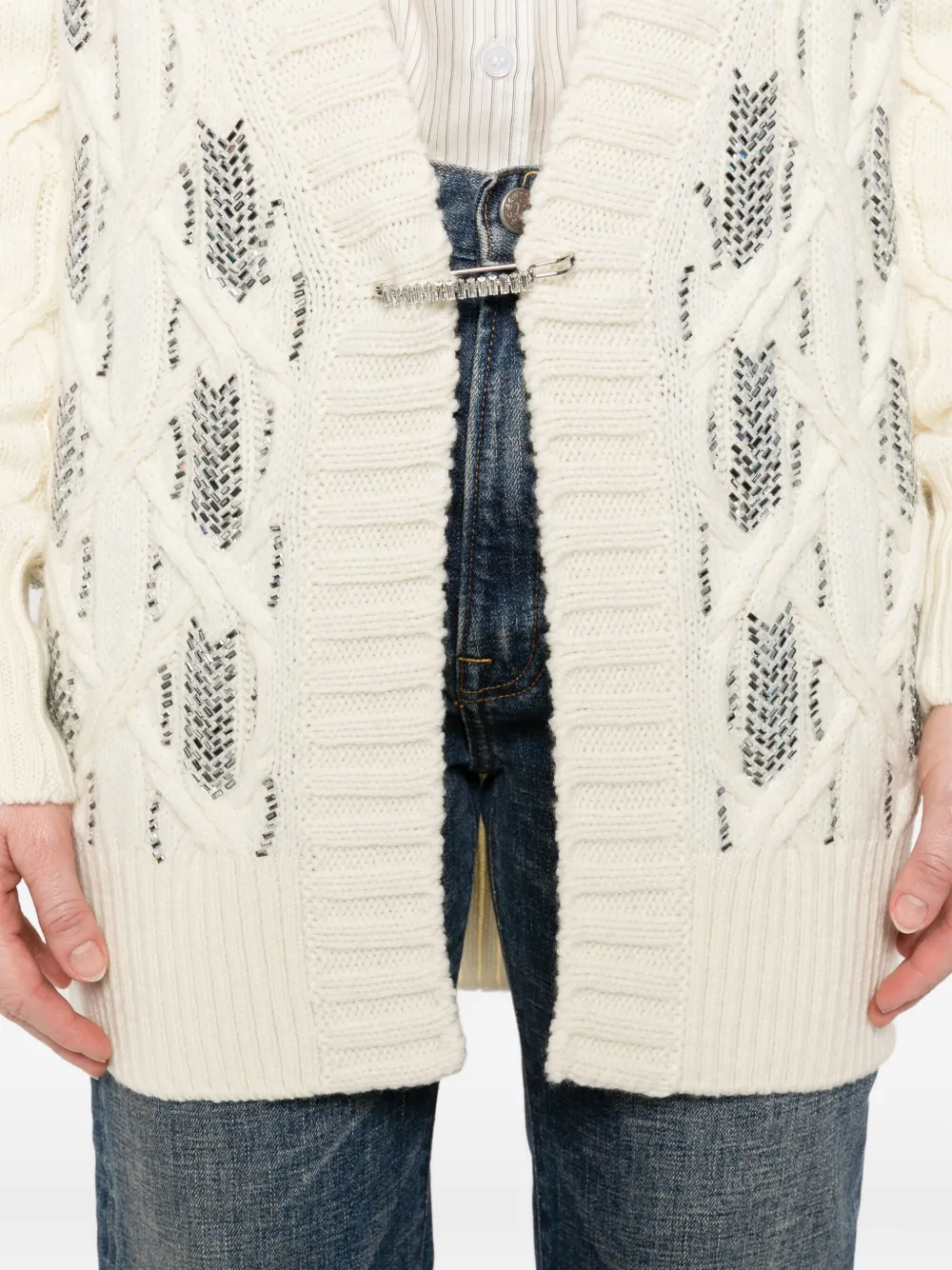 Ermanno Scervino Kabelgebreid vest met pailletten Beige