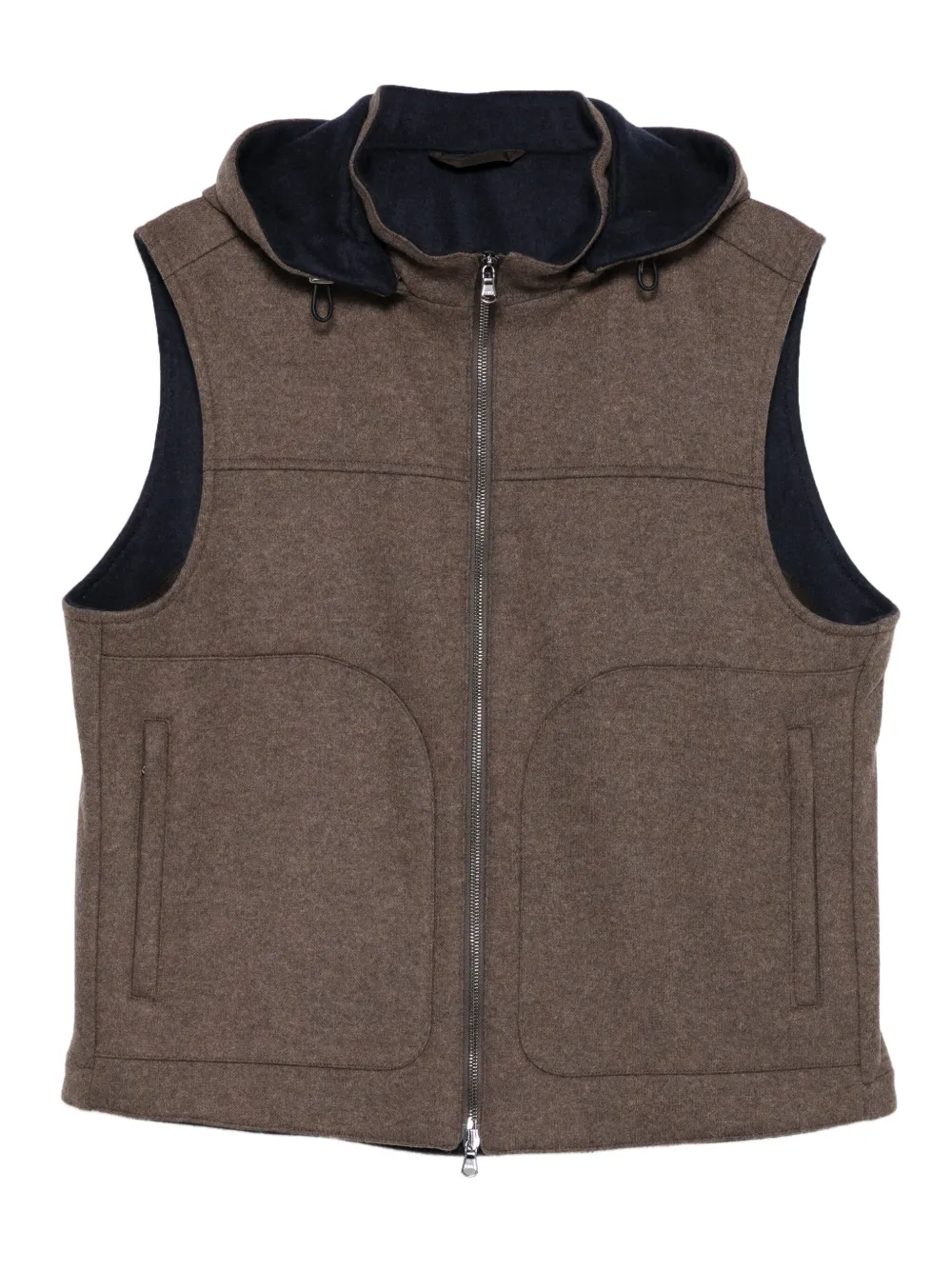hooded zip-fastening waistcoat