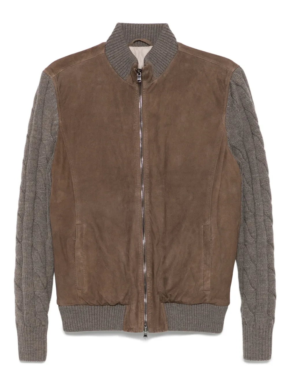 suede cable-knit jacket