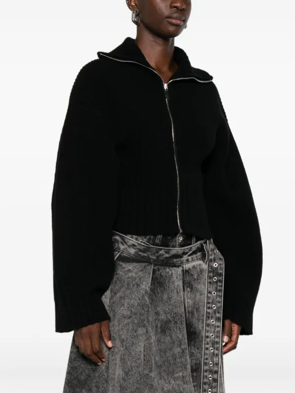 The Attico zip-front ribbed-knit Cardigan | Black | FARFETCH