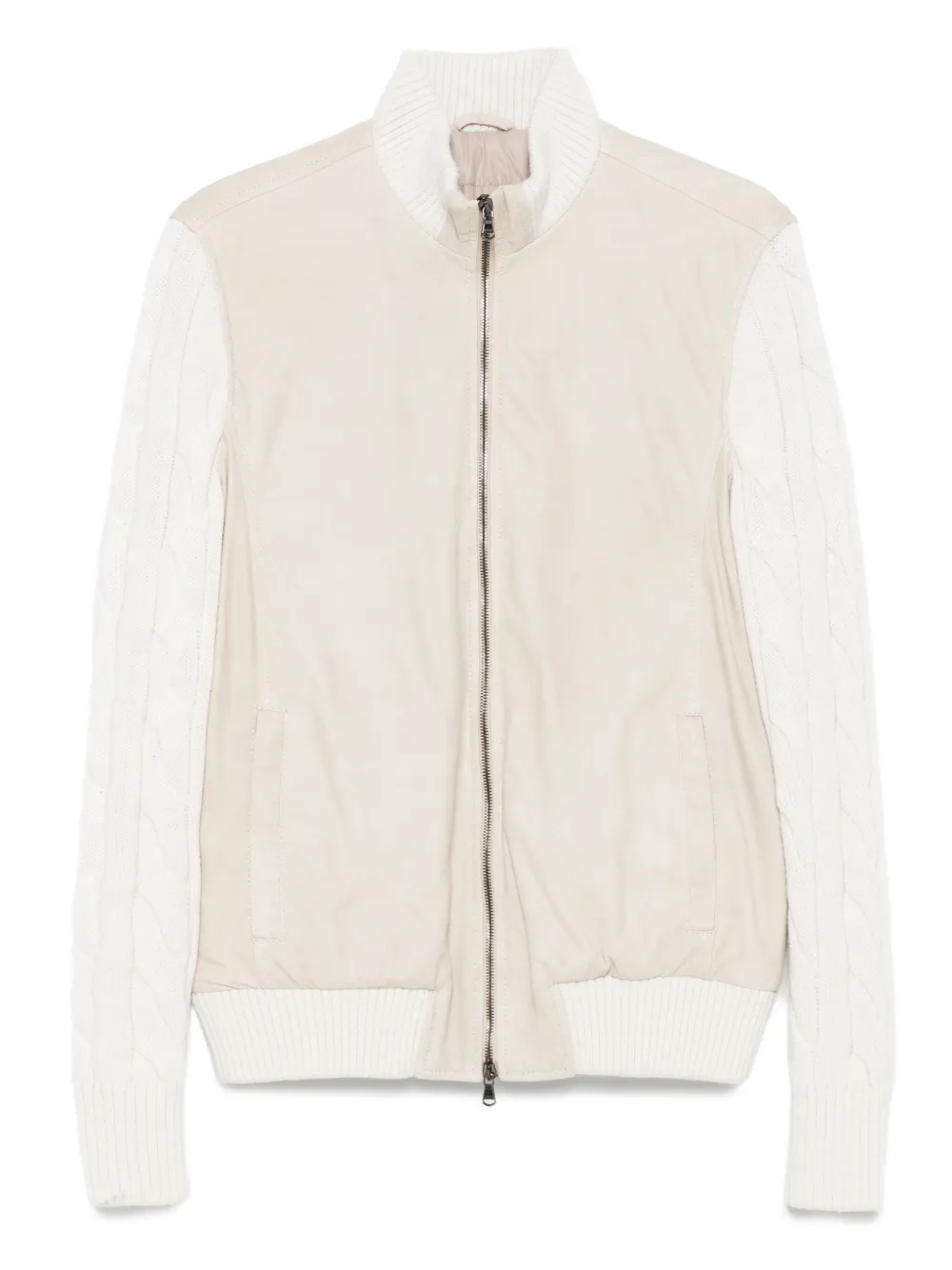 cable-knit leather jacket