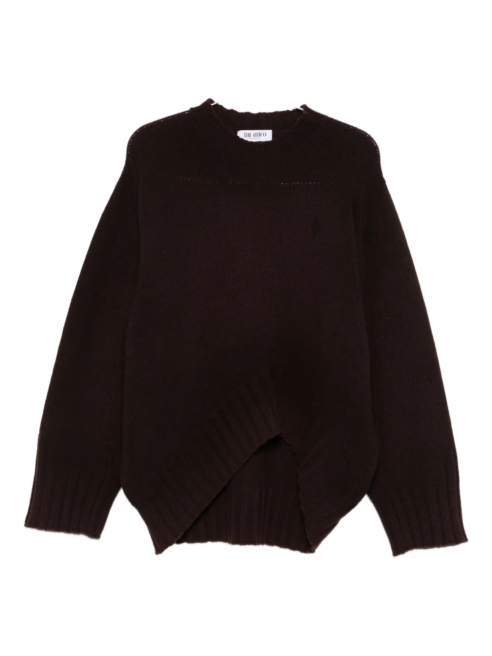 Attico Oversized Asymmetrical Hem Sweater With Ribbed Details In Brown