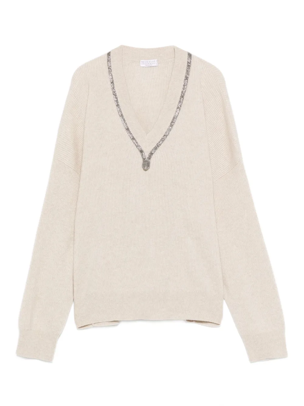 Brunello Cucinelli crystal-embellishment V-neck sweater Beige