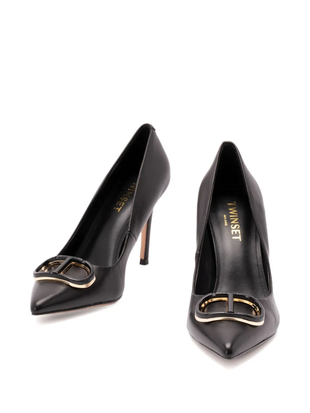 TWINSET 90mm leather pointed-toe pumps Black