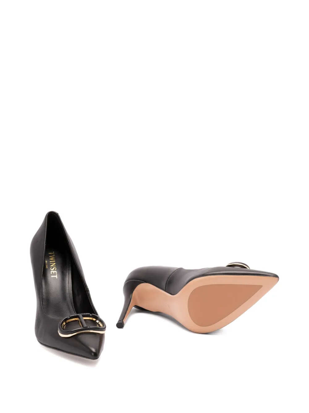 TWINSET 90mm leather pointed-toe pumps Black