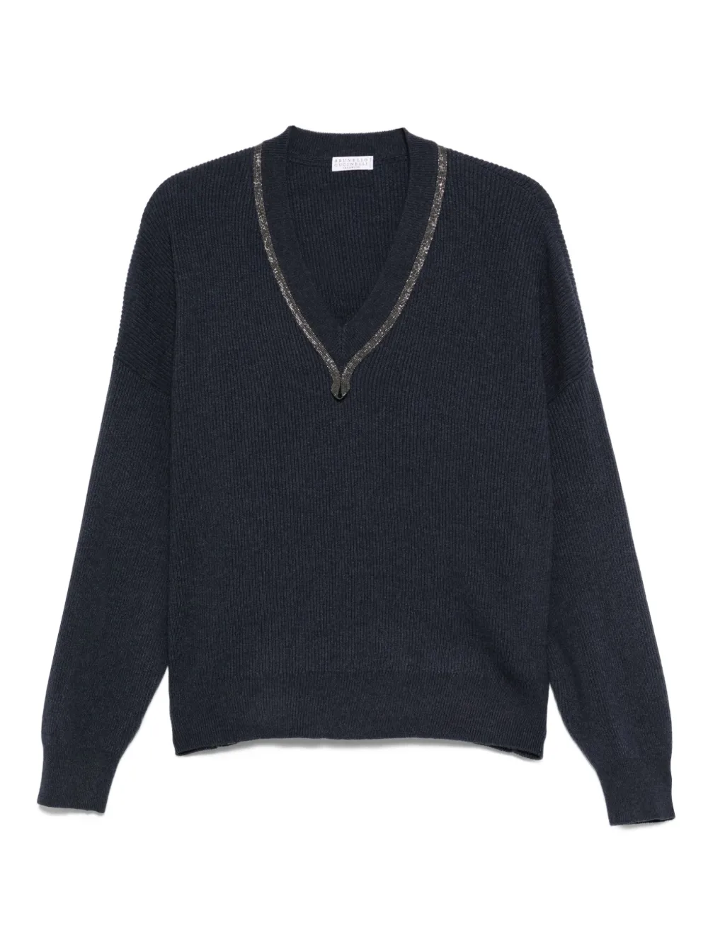 Brunello Cucinelli Kasjmier top met V-hals en monili afwerking Blauw