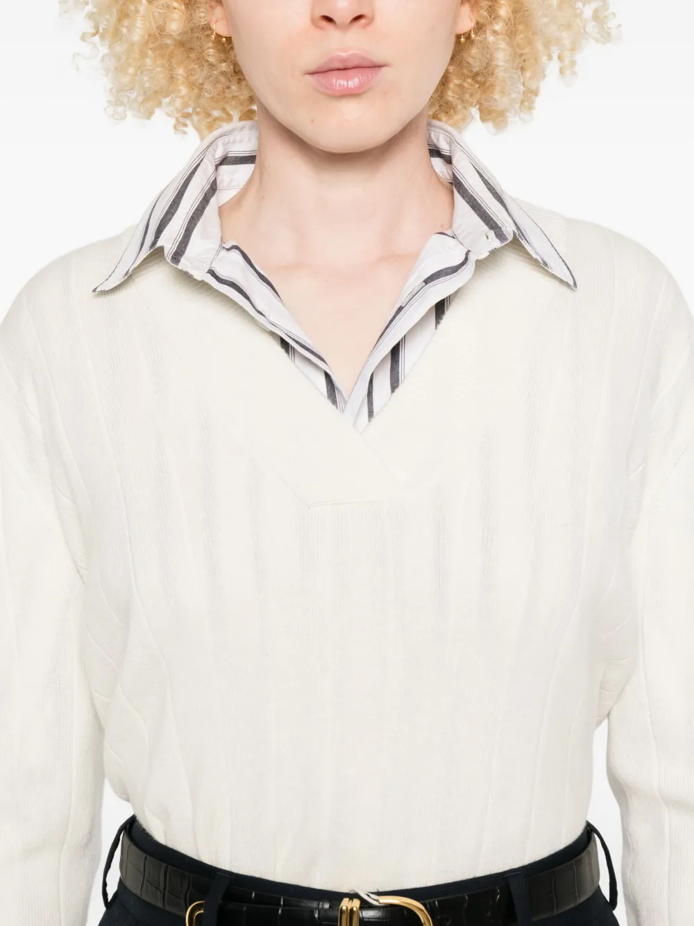 Max Mara Geribbelde trui met V-hals Wit