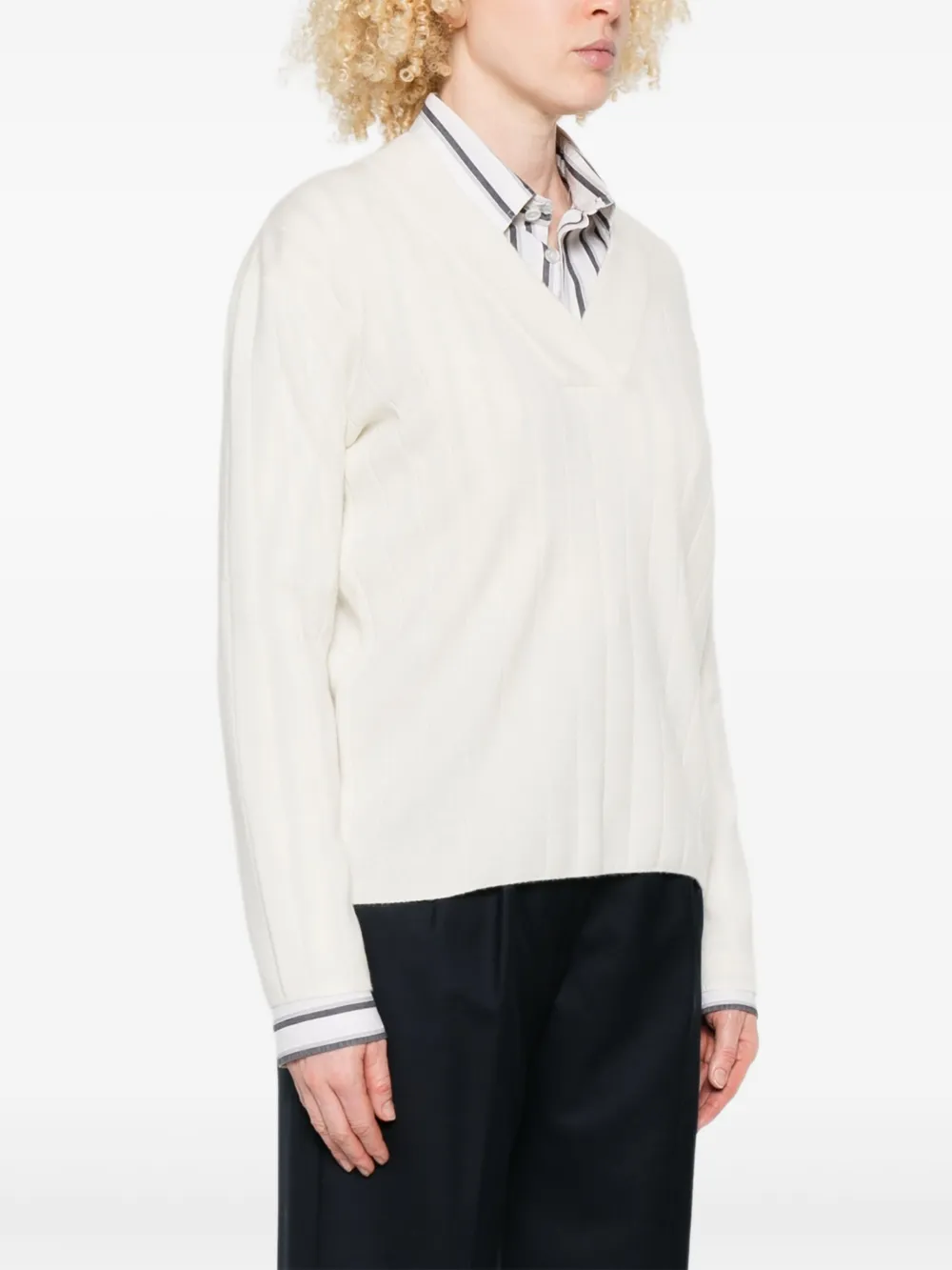 Max Mara Geribbelde trui met V-hals Wit