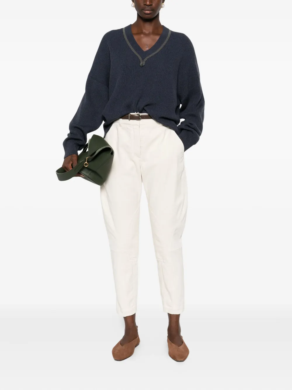 Brunello Cucinelli panelled cotton trousers - Wit