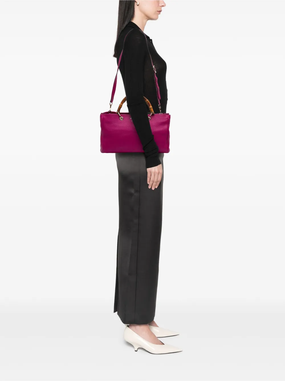 Pre-owned Gucci 2016-2025 Medium Calfskin Bamboo Shopper Satchel In Pink
